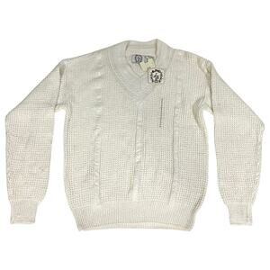 Sears Vintage Sweater Cricket V-Neck Waffle Knit Mens Large Cream Silk Cotton